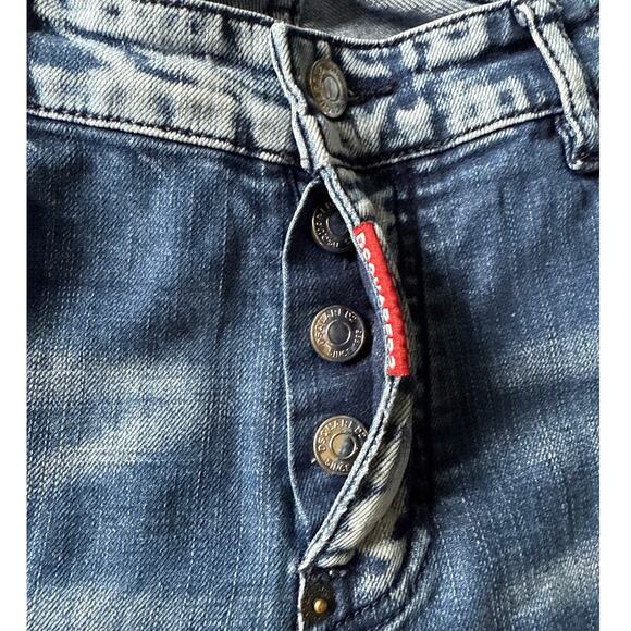 Dsquared2 Mens Blue Distressed Paint Splatter Straight Jeans Denim IT 50 US 34 - Picture 5 of 9